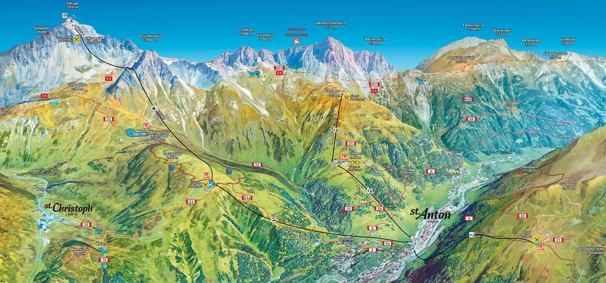 Sommarsemester i St. Anton vandringskarta, mountainbike MTB och vandring