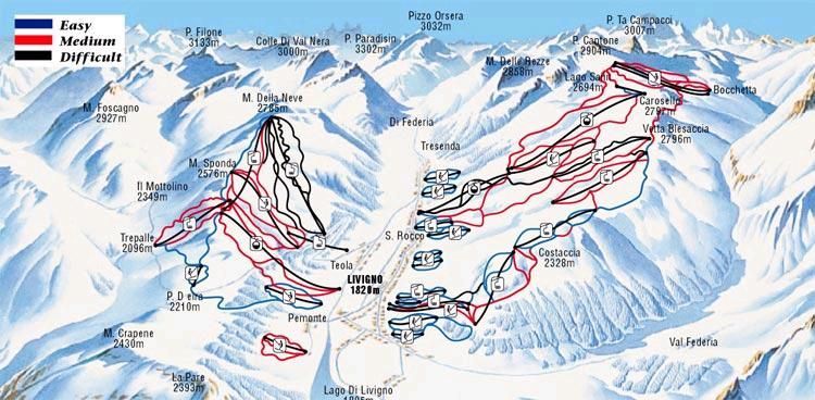 Karta över pister i Livigno