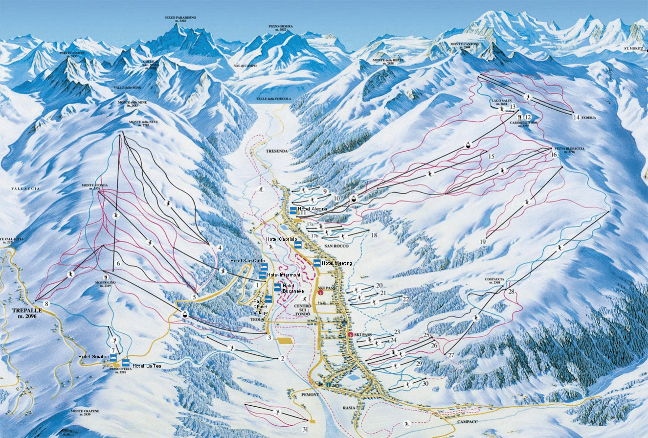 Karta över pister i Livigno